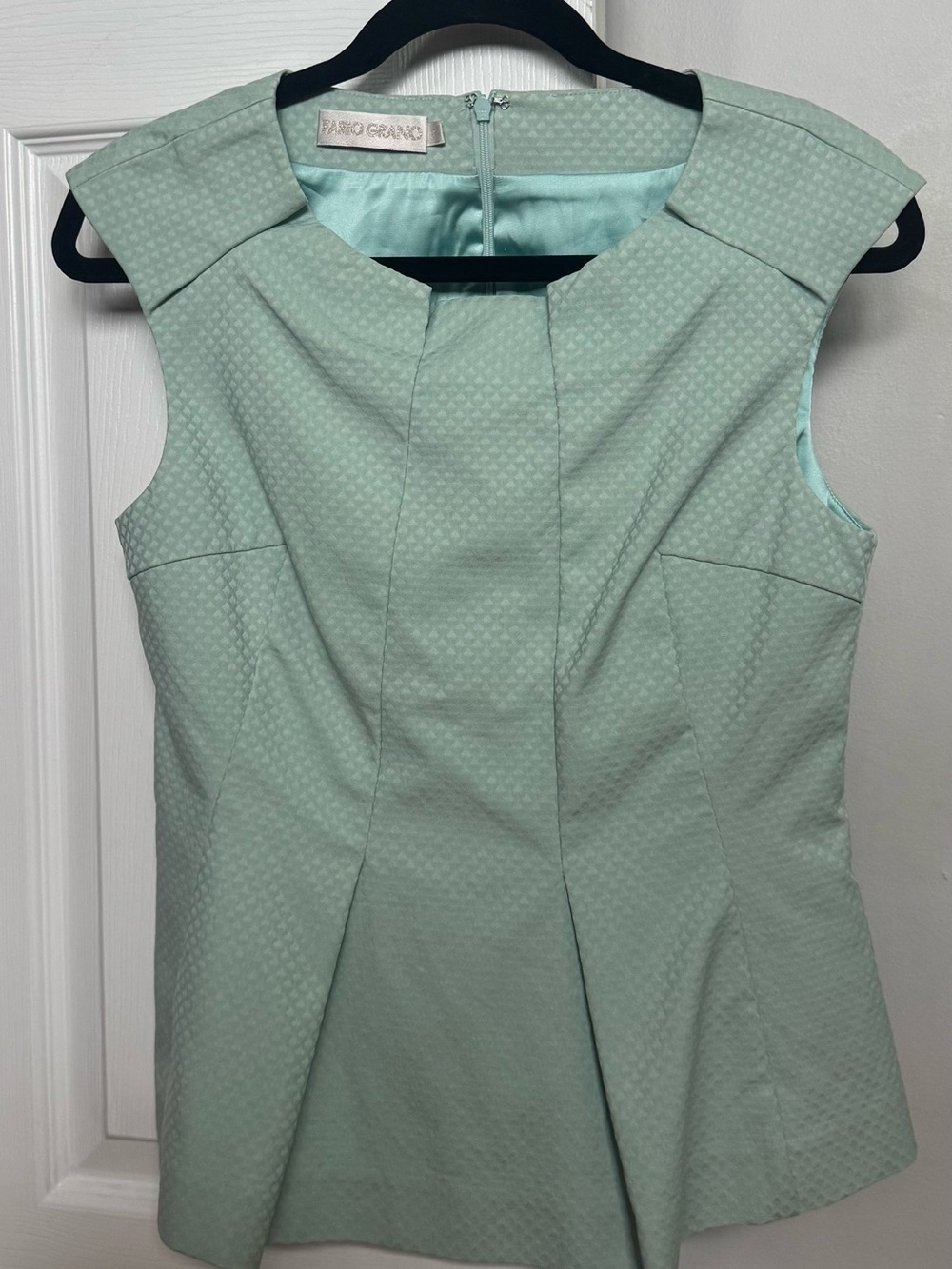 Mint Textured Sleeveless Peplum  Top
